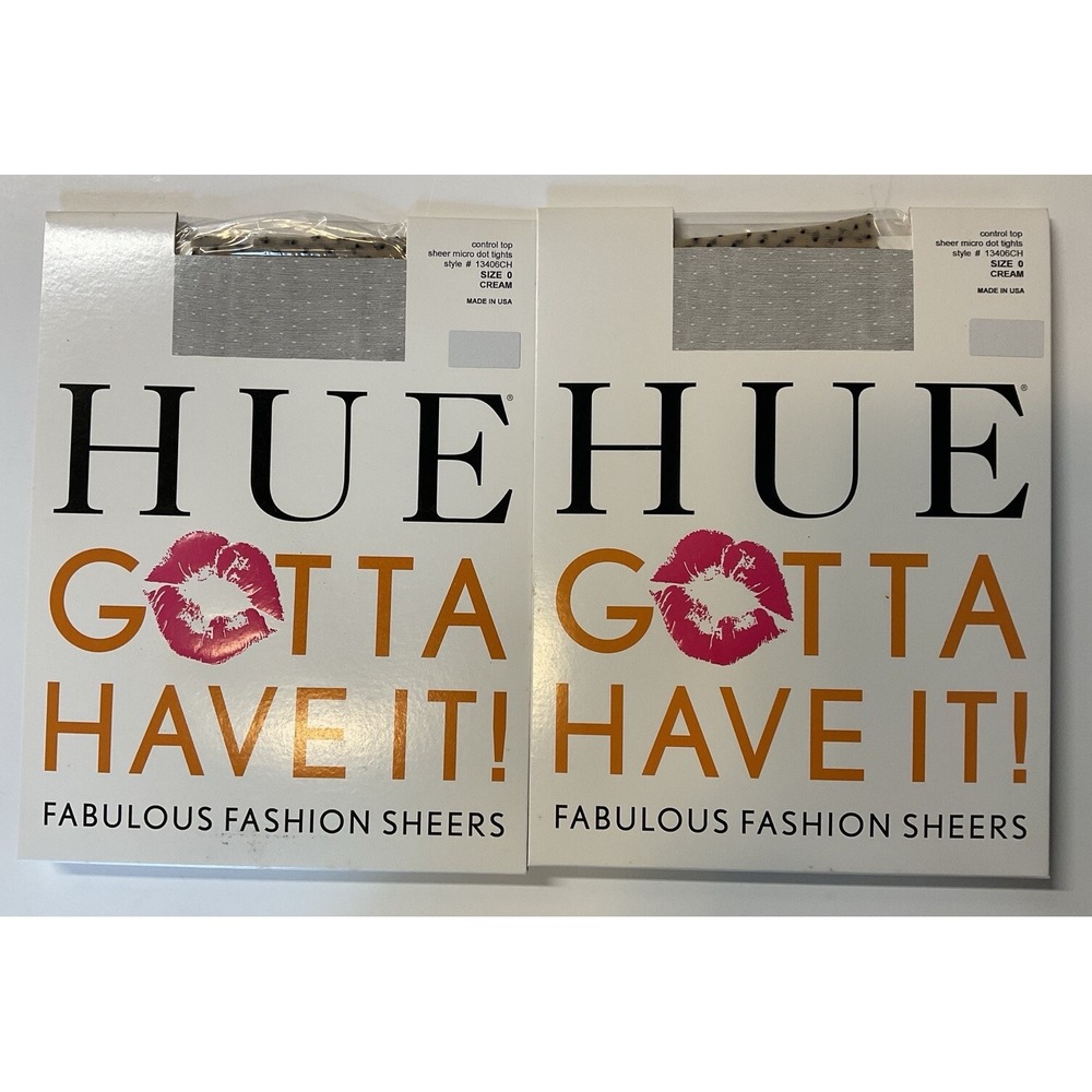 NIP 2 Pairs HUE Gotta Have It! Fashion‎ Sheers Control Top Cream Pantyhose Sz 0